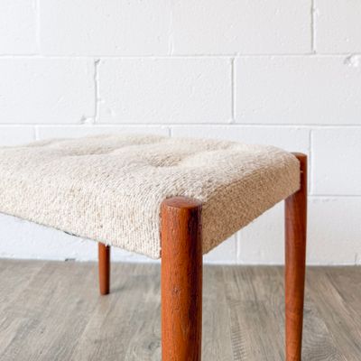 Vintage Danish Modern Style Teak Button Tufted Stool