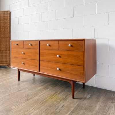 Vintage Mid-Century Modern Drexel Declaration Walnut 8-Drawer Lowboy | Refinished