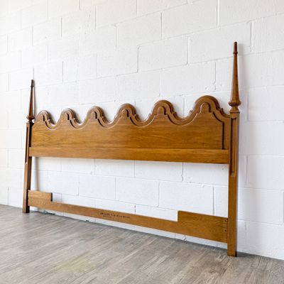 Vintage Spanish Mediterranean Style Scalloped Cherry &amp; Oak King Headboard | Solid Wood