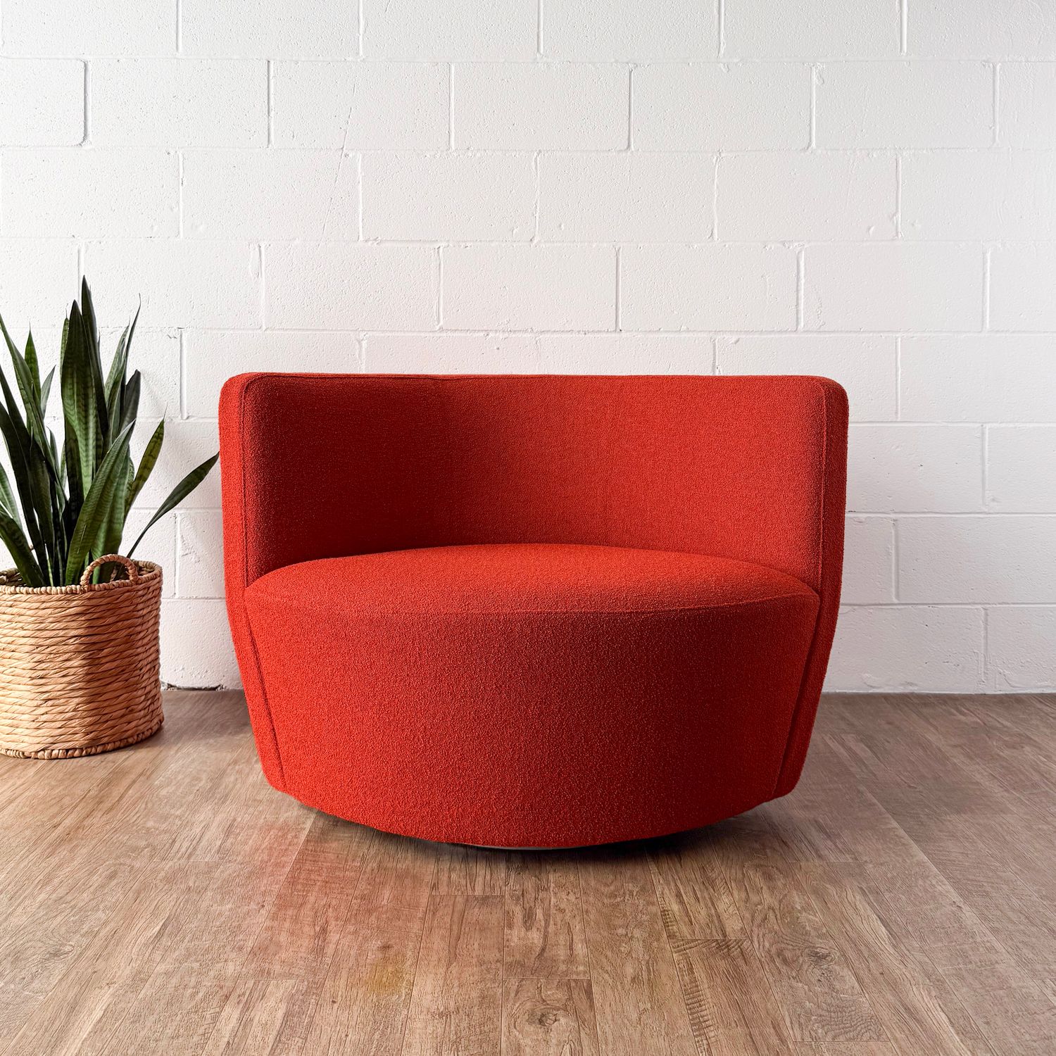 Retro Bright Red Orange Keilhauer Cahoots Meet Lounge Chair on Swivel Base
