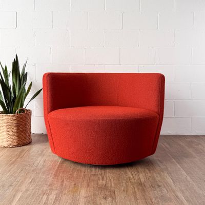 Retro Bright Red Orange Keilhauer Cahoots Meet Lounge Chair on Swivel Base