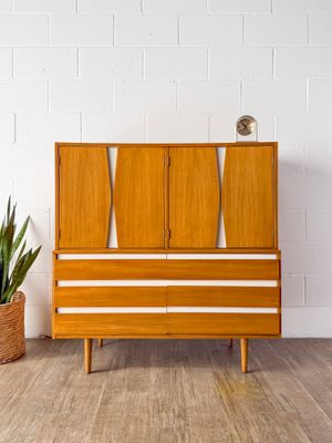 Vintage Mid-Century Modern American of Martinsville Blonde &amp; White Gentleman's Chest | Tallboy Dresser