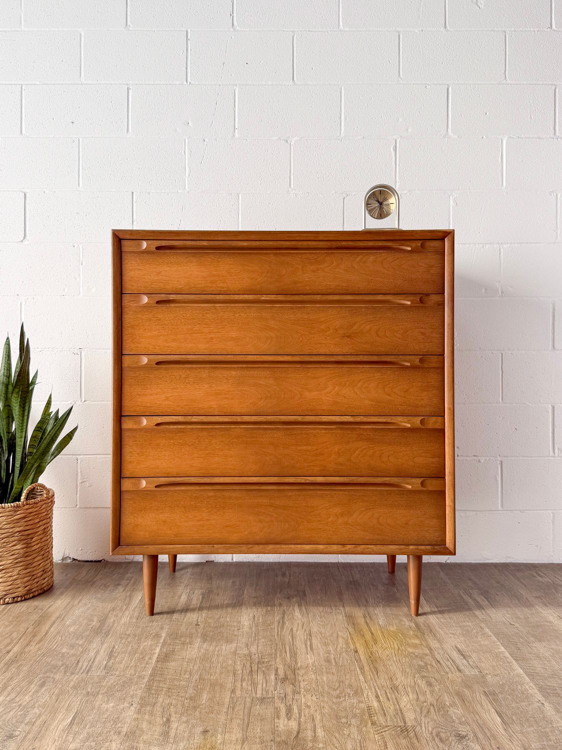 Vintage Mid-Century Modern Huntley Walnut 5-Drawer Tallboy Dresser