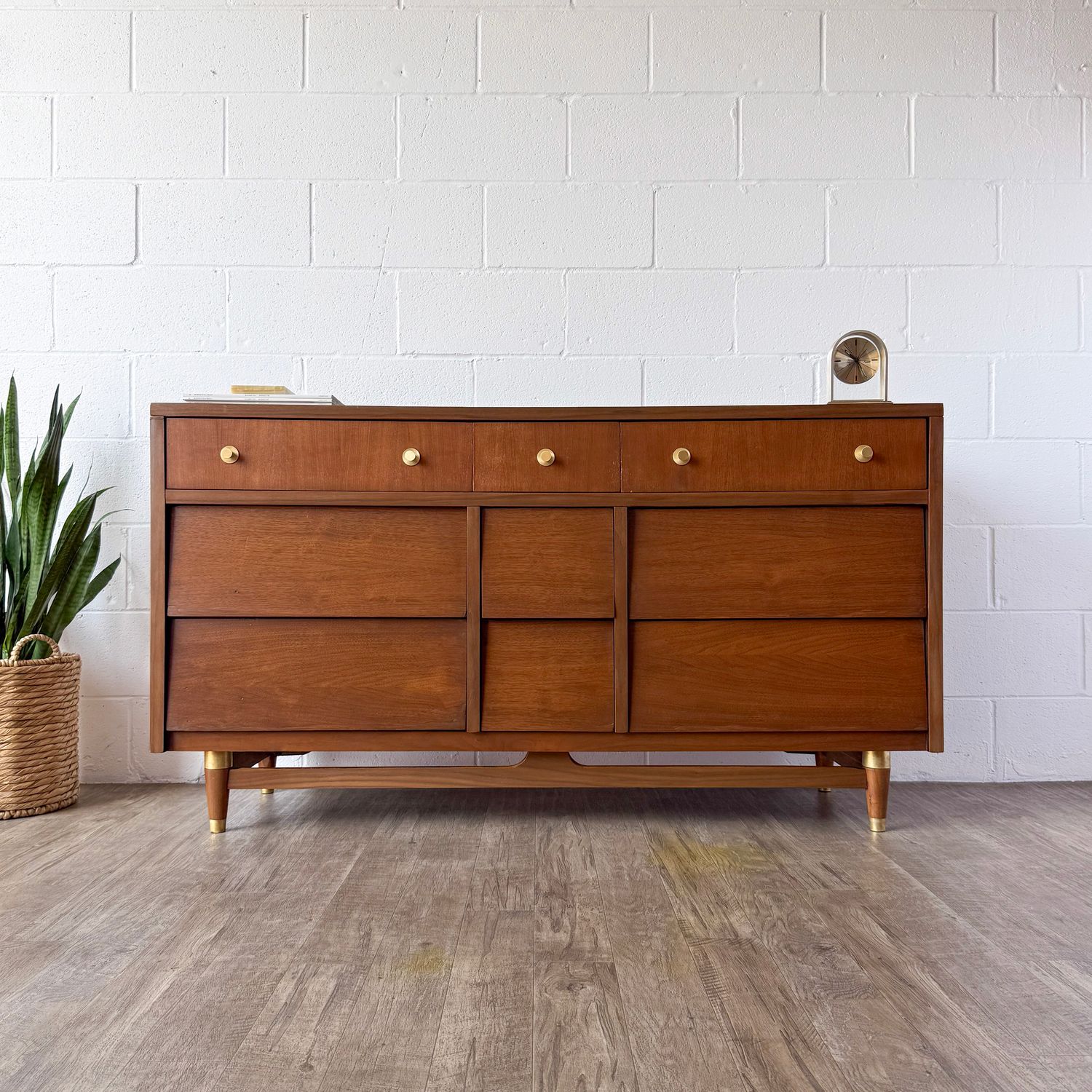 Refinished Vintage Mid-Century Modern The Real McCoy Walnut 9-Drawer Lowboy Dresser | Consignment