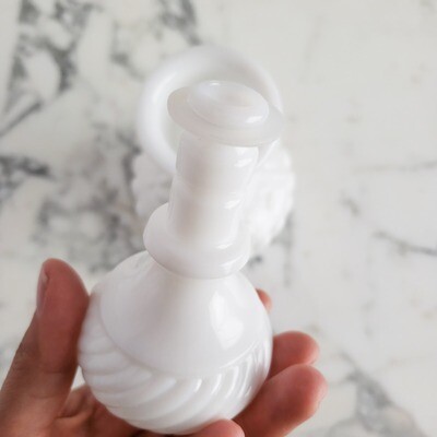 Vintage Ornate Milk Glass Decanter | Decorative Bottle | 11"