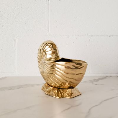 Vintage Mid-Century Modern Brass Nautilus Shell Planter | Cachepot | Hollywood Regency | Grandmillennial