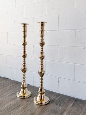 Set of (2) Vintage Solid Brass Floor Candle Holders | 34 5/8" | Consignment