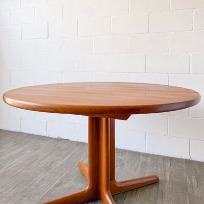 Vintage Danish Modern Round Solid Teak Dining Table by Scovby | Made in Denmark