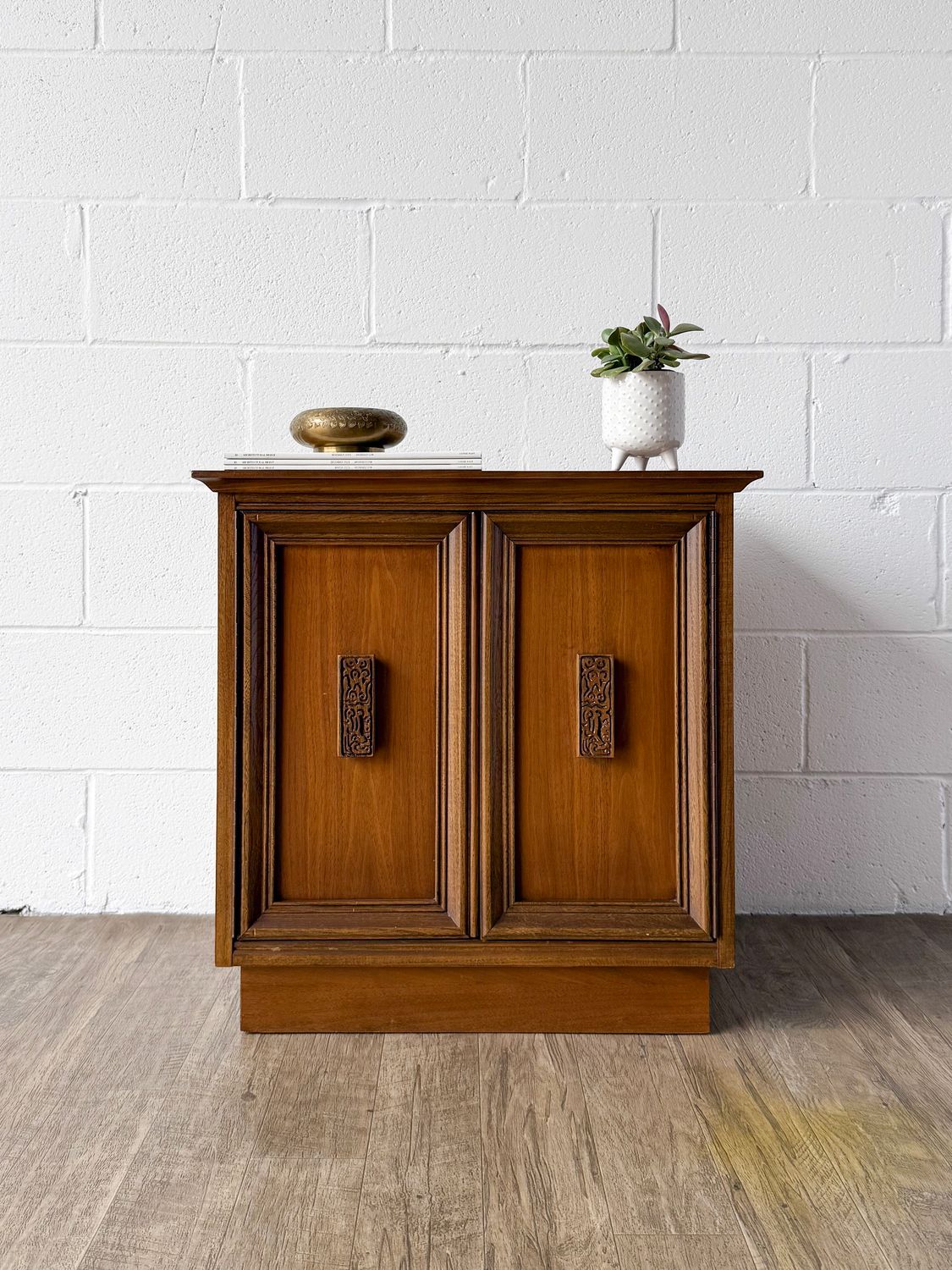 Refinished Vintage Mid-Century Modern Bassett Aztec Walnut Nightstand