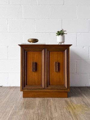 Refinished Vintage Mid-Century Modern Bassett Aztec Walnut Nightstand