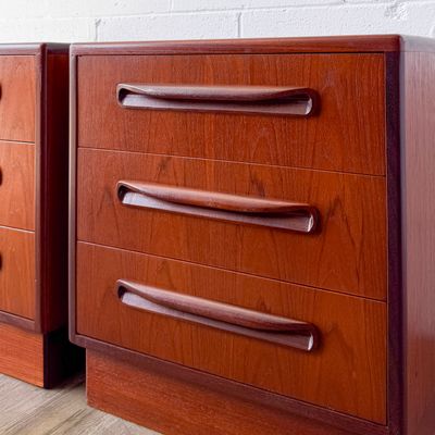 Set of (2) Vintage G-Plan Fresco Teak 3-Drawer Nightstands by Victor B. Wilkins