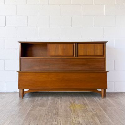 Vintage Mid-Century Modern Ballman-Cummings Walnut Storage Full Headboard &amp; Footboard Set