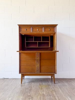 Vintage Mid-Century Modern Bassett Aztec 4-Drawer / Secretary Combo | Refinishing Available