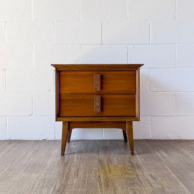 Vintage Mid-Century Modern Bassett Aztec 2-Drawer Nightstand | Refinishing Available