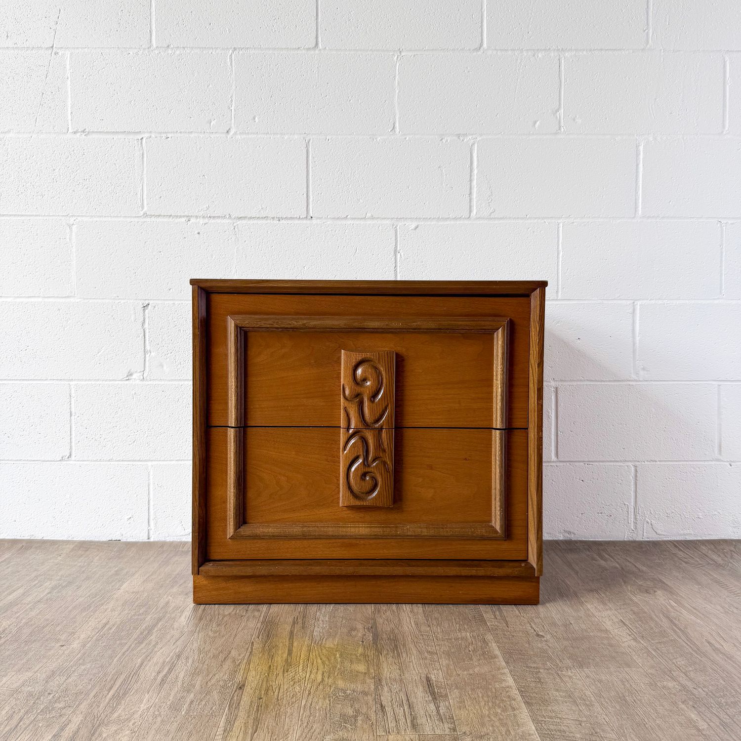 Vintage Mid-Century Modern Bassett Mayan Walnut 2-Drawer Nightstand