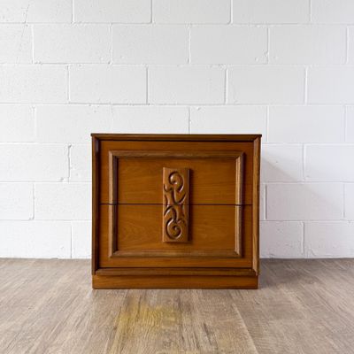 Vintage Mid-Century Modern Bassett Mayan Walnut 2-Drawer Nightstand