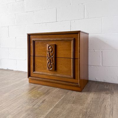 Vintage Mid-Century Modern Bassett Mayan Walnut 2-Drawer Nightstand
