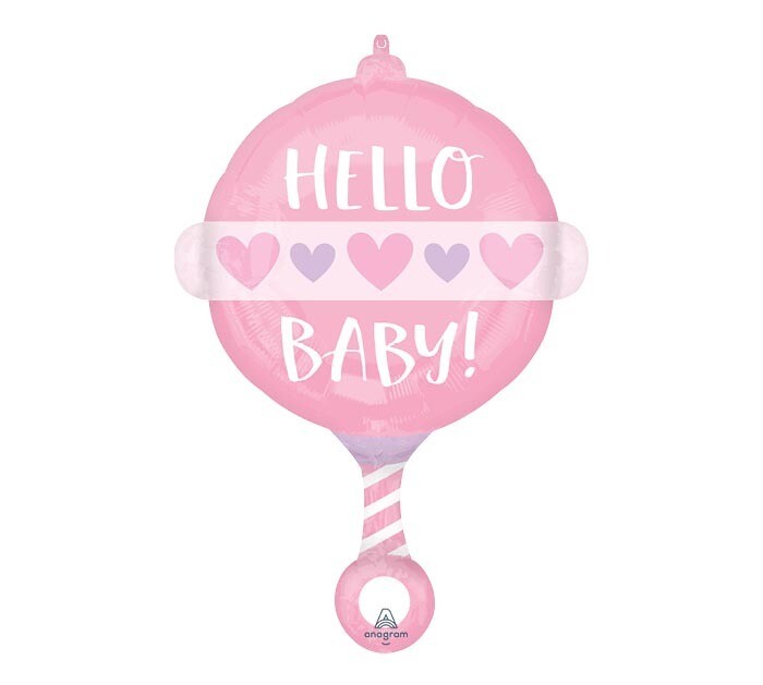 Hello Baby Pink Rattle Balloon Oversized 24"
