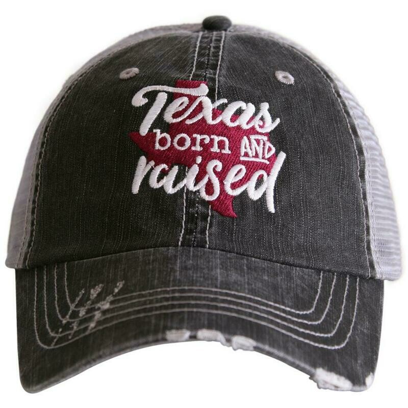 Texas Born And Raised Maroon Trucker Cap