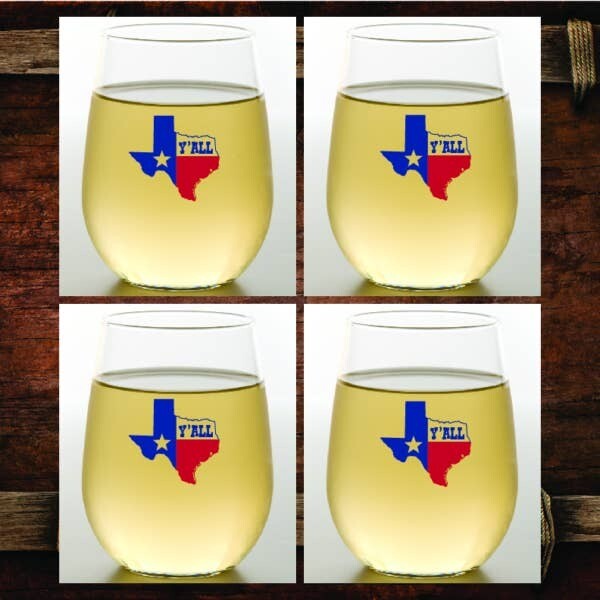 Texas Y'all Shatterproof Wine Glasses