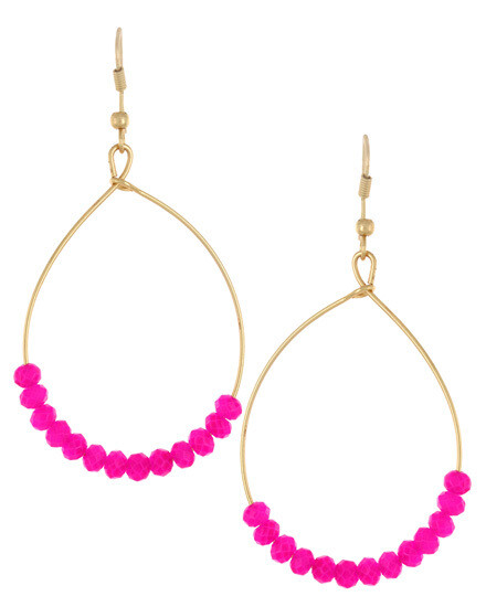Gold Oval Hoop with Hot Pink Beading Earrings