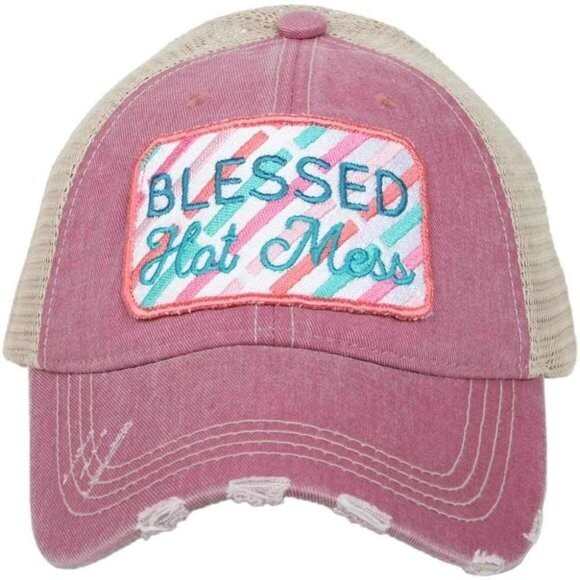 Blessed Hot Mess Distressed Trucker Cap