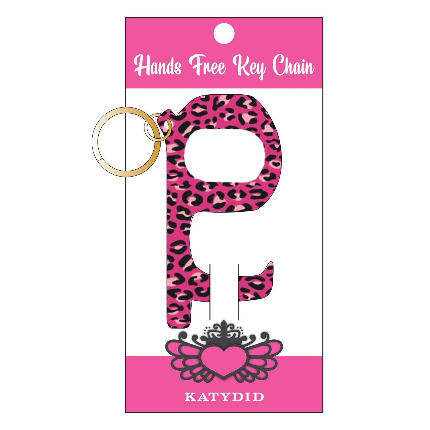 Hands-Free No-Touch Key Chain Pink Leopard