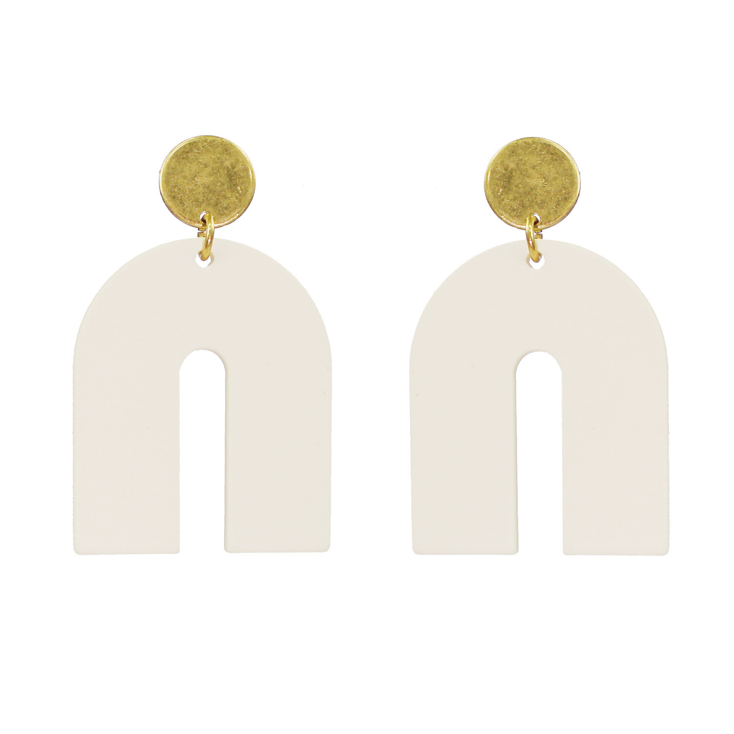 Painted Metal Arch Post Drop Earring White/Gold