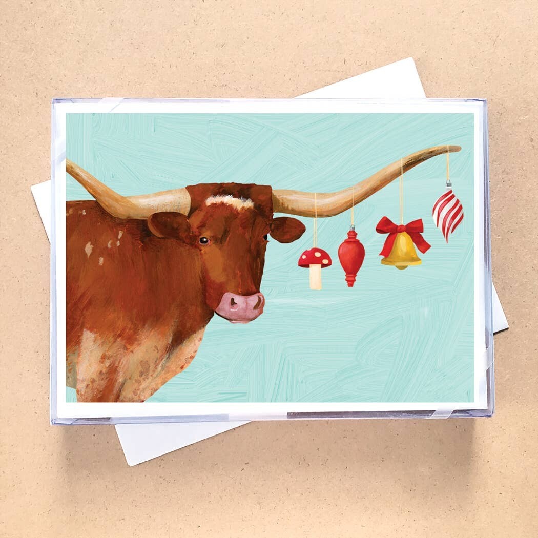 Longhorn with Ornaments Holiday Greeting Cards Boxed Set