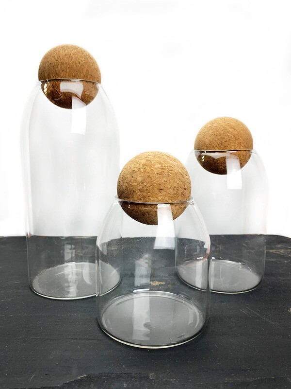 Glass Cork Top Canisters Set of 3