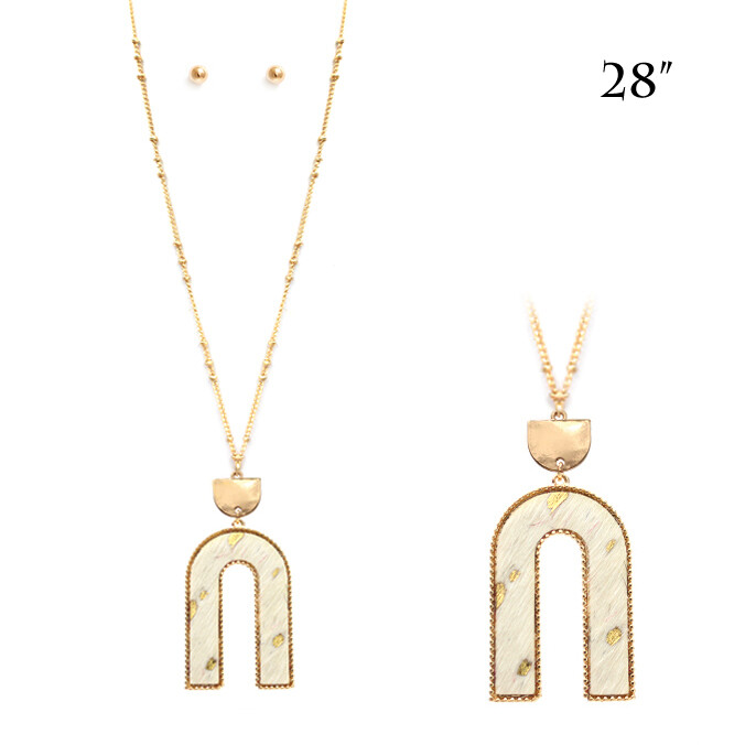 White & Gold Arch Pendant Long Necklace