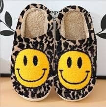 Smiley Face Slippers Leopard