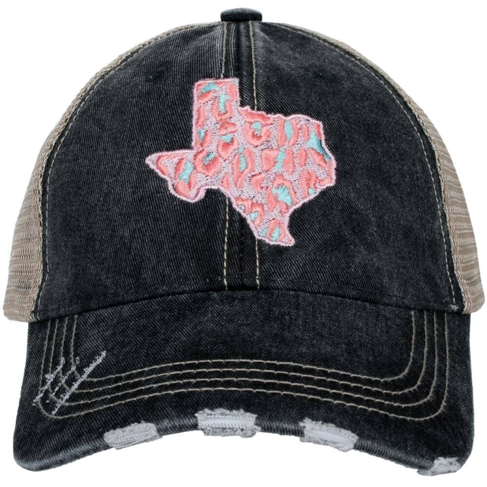 Texas Shape Pink Floral Trucker Cap