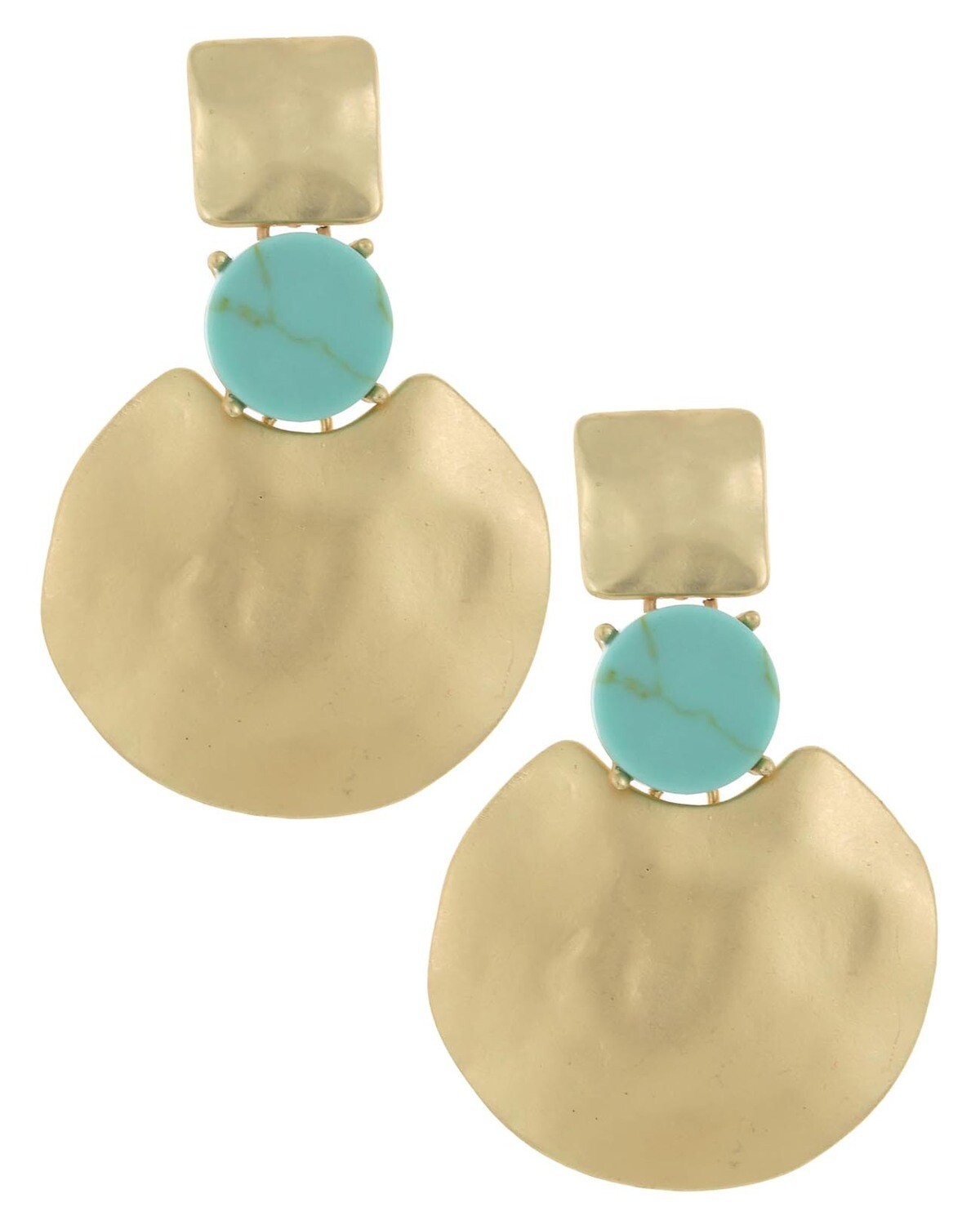 Gold Disc with Turquoise Accent Post Earrings