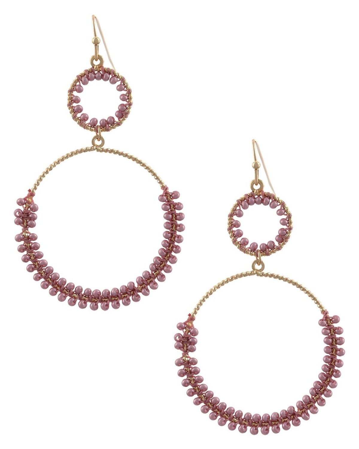 Double Hoop Gold & Purple Seed Bead Earrings