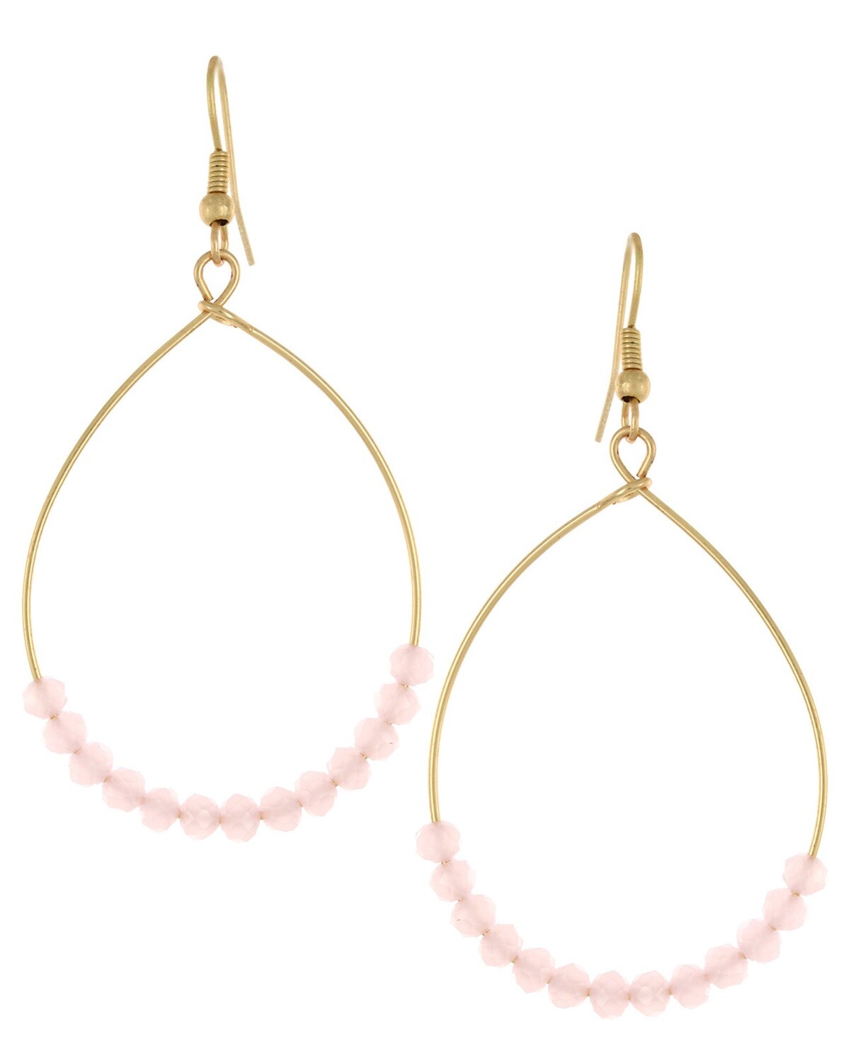 Pink Beaded Teardrop Hoop Earrings