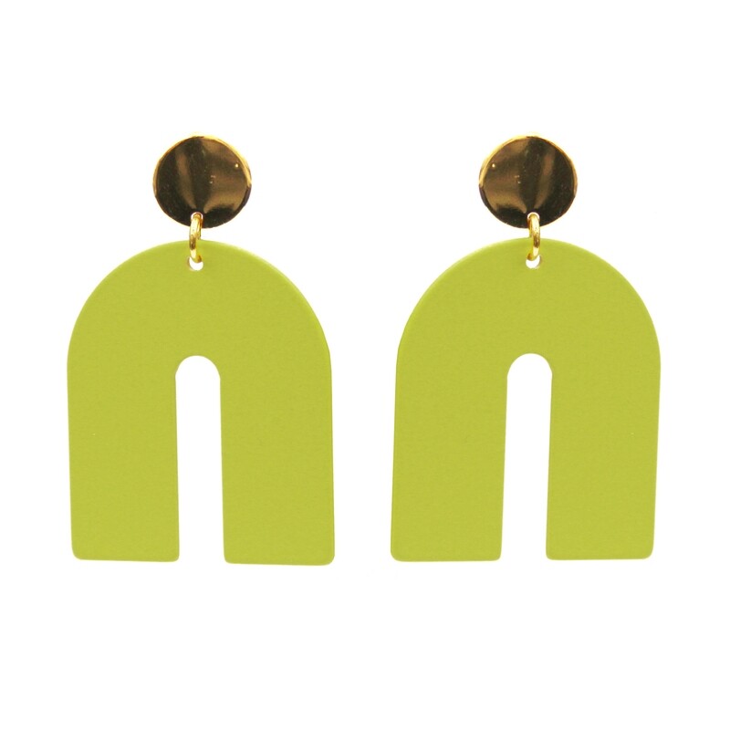 Lime Green Painted Arch Earrings