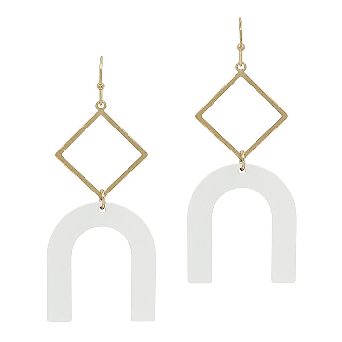 Gold Diamond Cut-Out White Arch Earrings
