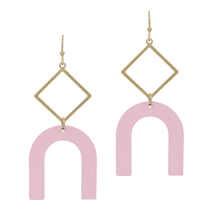 Gold Diamond Cut-Out Pink Arch Earrings