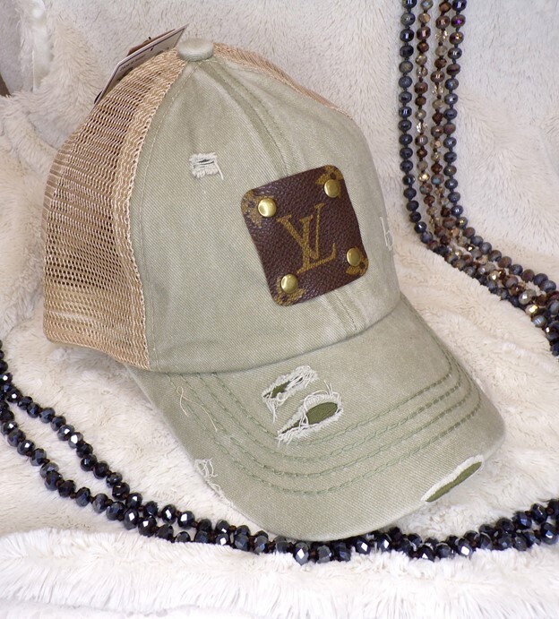 Upcycled Louis Vuitton Baseball Hat Beige