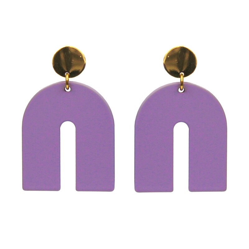 Purple & Gold Painted Arch Earrings