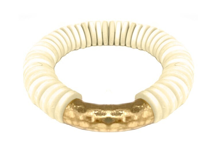 Ivory Wood Disc Stretch Bracelet