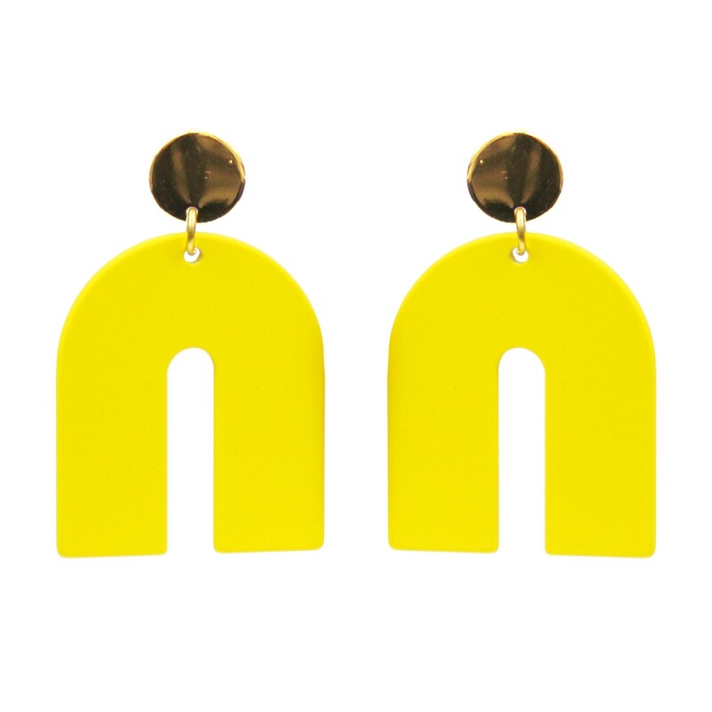 Yellow & Gold Painted Arch Earrings