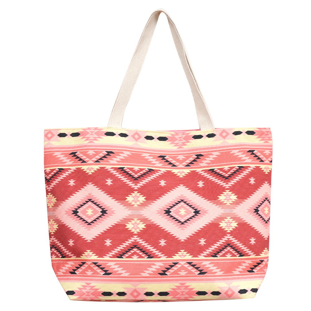 Coral Pink Aztec Pattern Tote