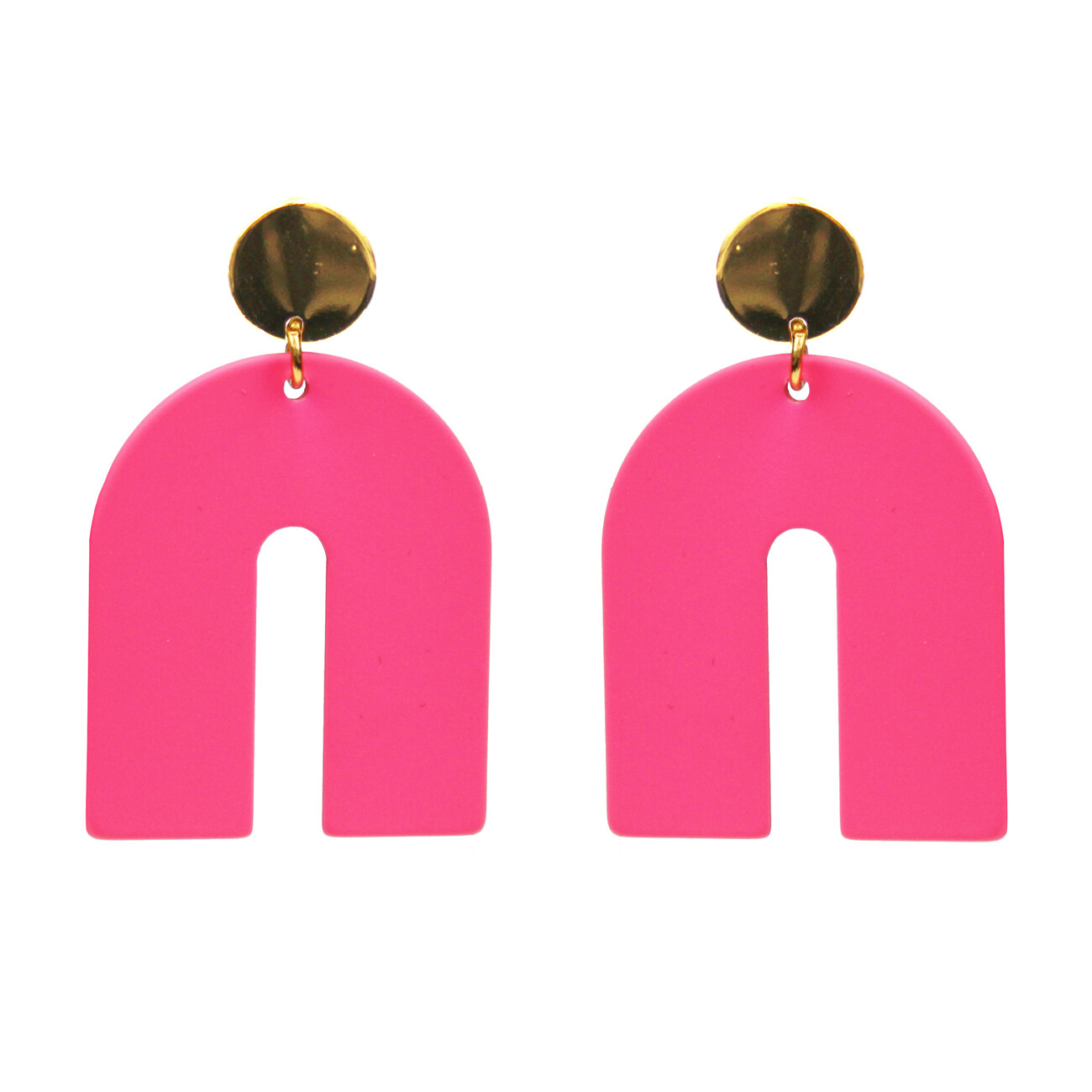 Hot Pink & Gold Painted Arch Earrings