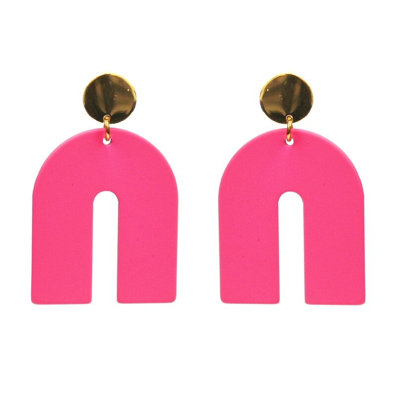 Hot Pink & Gold Painted Arch Earrings