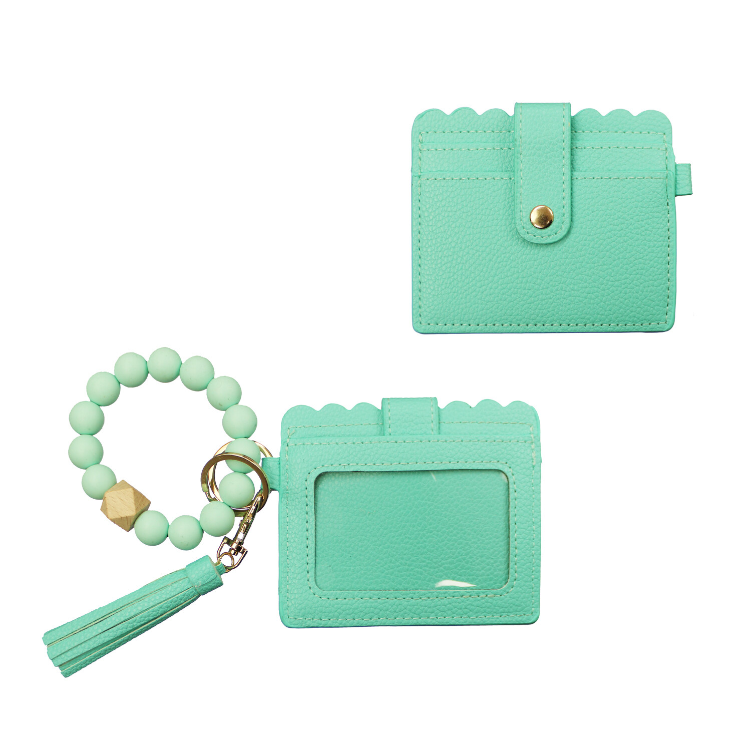 Turquoise/Mint Wristlet with Ball Bangle Keychain