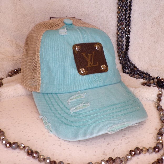 Upcycled Louis Vuitton Baseball Hat Light Blue