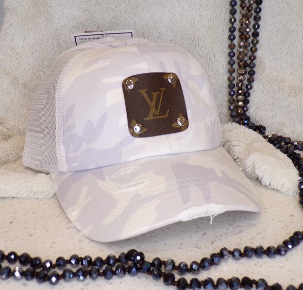 Upcycled Louis Vuitton Baseball Hat White Camo