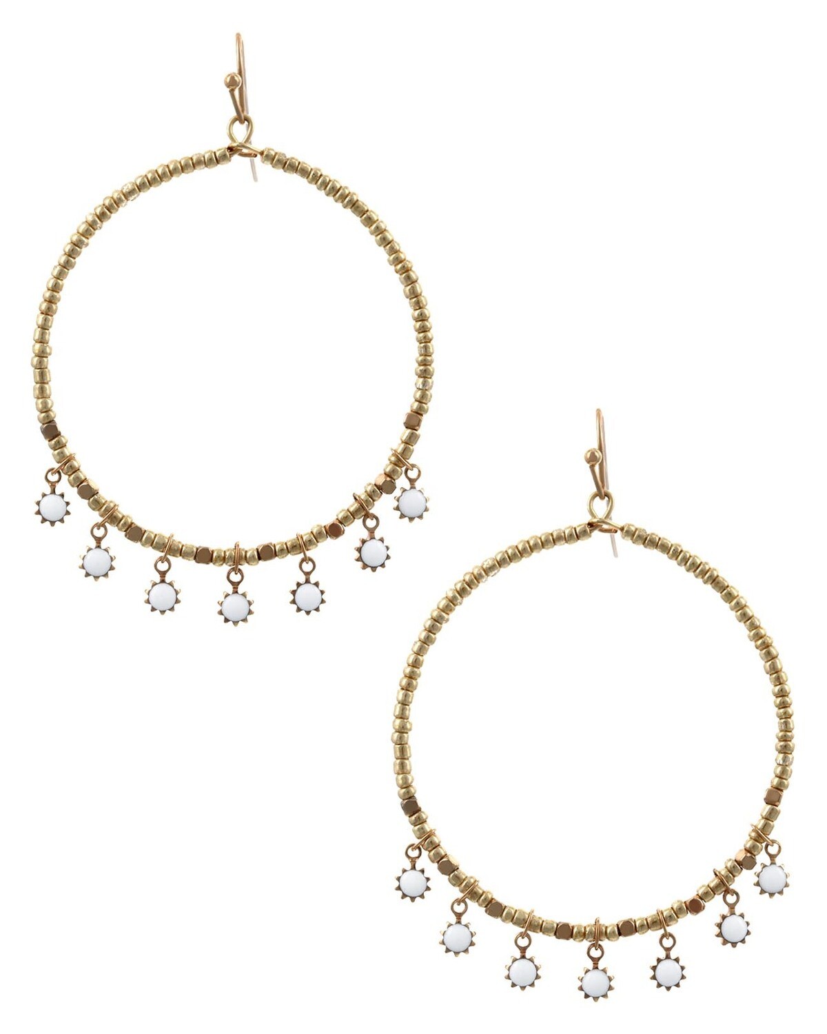 Gold Hoop Beaded White Earrings